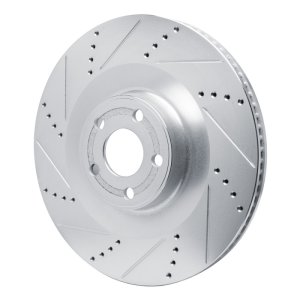 Ford Mustang Mach-E Brake Rotor (1) - Front Left - R1 Concepts - Drilled & Slotted - Silver - `21-`25